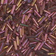  Abalorios Miyuki bugles 6mm - Dark topaz rainbow gold luster BGL2-301